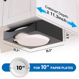 CKIU 10-inch Paper Plate Dispenser Under Cabinet,Bamboo Paper Plate Holders,Kitchen Counter Vertical Plate Dispensers Holders Countertop Caddy (For 10-inch Plates,Black)