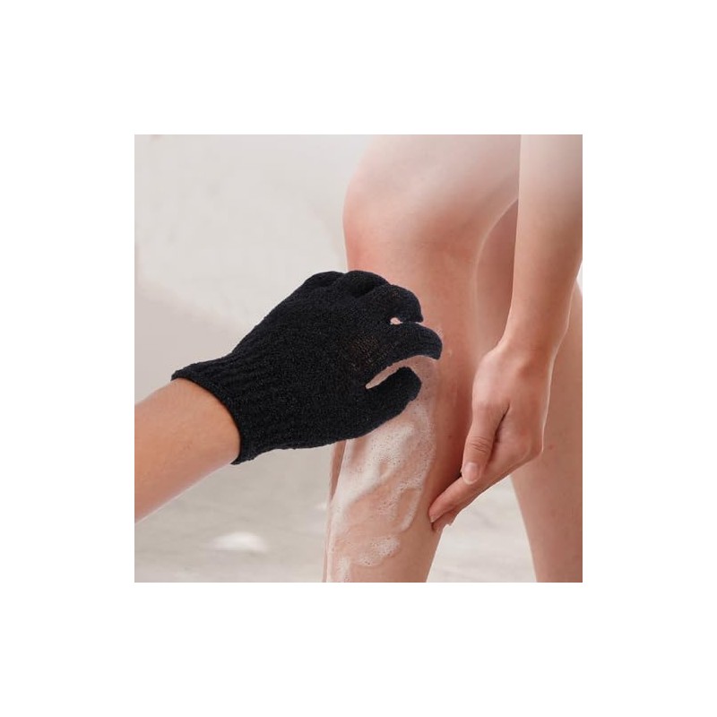 Guantes de Ducha Exfoliantes Negros de Poliéster, 4 Pares