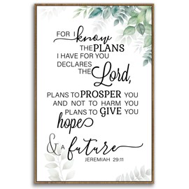PHAMTE Christian Jeremiah 29:11 Wall Art Framed, Christian For I Know The Plans I Have For You Wall Art Decor, Rustic Bible Verse Scripture Print Framed Canvas Painting Prayer Room Decor 16x24in