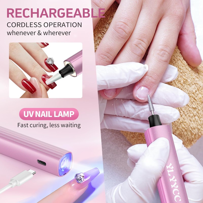 YLYYCC Cordless Nail Drill Electric File with UV Nail Lamp: