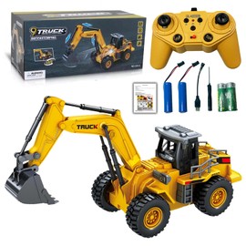 LioMaxi 9K 1:16 Four Wheel Excavator Remote Control Toy with Light and Sound Metal Shovel 2.4G Wireless Remote Control Digger Tractor Toy for Kids Gifts for Kids