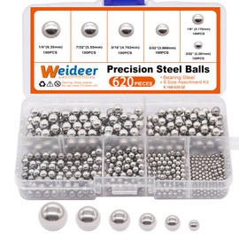 weideer 620pcs Bicycle Bearing Balls Metal Mixing Balls Assortment Kit 1/2" 3/8" 1/4" 7/32" 3/16" 5/32" Precision Steel Balls K-168-620-GE