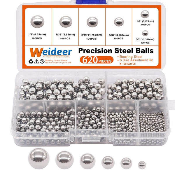 weideer 620pcs Bicycle Bearing Balls Metal Mixing Balls Assortment Kit