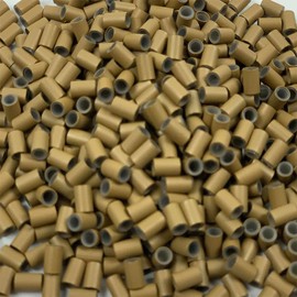 HAIR DE VILLE Silicone Lined Copper Micro Tube Rings Links Beads Linkies For I Tip Stick Glue Feather Hair Extensions (200 PCS 4mm, Light Brown)