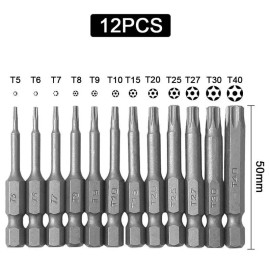 Unbranded 12PC Tamper Proof Star Impact Driver Bit Set Security Screwdriver Bits Hex Shank