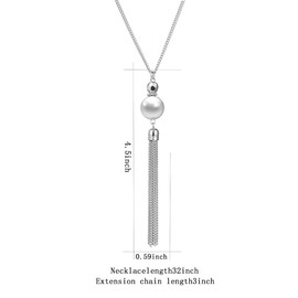 Long Tassel Pendant Necklaces For Women - Faux Pearl Necklace with Silver Chain, Fashion Jewelry For Lady(Grey pearl)