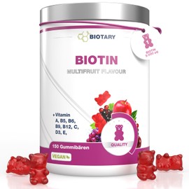 Biotin 150 Gummibären 5.000 μg | 5 Monatsvorrat |Vitamin A, B5, B6, B9, B12, C, D3, E, Zink |Multifrucht Geschmack | 100% Vegan | hohe Bioverfügbarkeit (150)