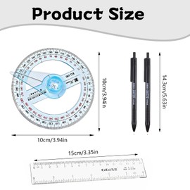 3Pcs Protractor Set, Protractor 360, 360 Protractor with Swing Arm Plastic Circle Ruler Geometry Tool for Classroom Office Drafting Measuring with Pen and Ruler