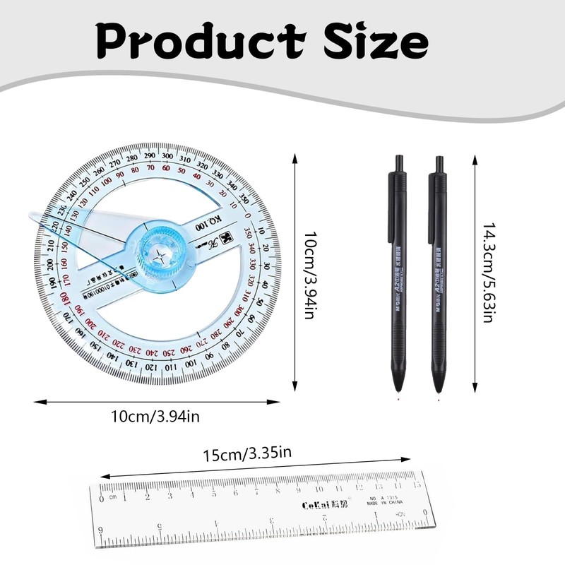 3Pcs Protractor Set, Protractor 360, 360 Protractor with Swing Arm