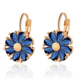 Gold Flower Earrings September Birthstone Leverback Earrings Hypoallergenic Blue Sapphire Earrings for Women Trendy
