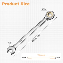 uxcell Ratcheting Wrench 3/8" 12-Point 72-Teeth Ratchet Box End and 3/8" Open End Cr-V Steel Black Nickel Electroplating Combination Wrench for Home Auto Repair Machine Maintenance