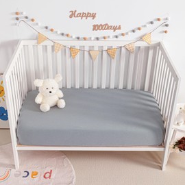 NTBAY 2 Pack Muslin Cotton Mini Crib Sheets, Soft and Breathable Double Layer 24x38 Baby Crib Sheets for Mini Crib and Toddler Mattresses, Boys, Girls, Unisex, Grey, 24x38 Inches