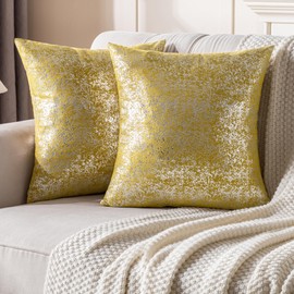 JELLYMONI Sparkling Decorative Pillow Covers Set of 2,Silver Glitter Suede Throw Pillowcover for Living Room Bed Sofa Couch, Morden Home Luxury Decor(18x18in,Silver Yellow)