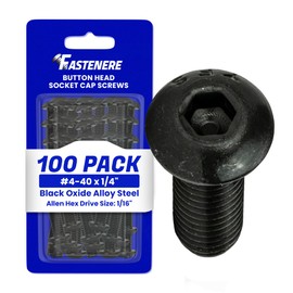 Fastenere Button Head Socket Cap Screws - 4-40 x 1/4" (100-Pcs) Alloy Steel, Fully Threaded, Fine Black Oxide Finish, Corrosion-Resistant, Machine Thread, Easy to Install w/Allen Hex Drive