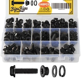248 Pcs Flange Hex Bolts and Nuts Kit,M6 Bolt,M8 x1.25 Bolts,M10-1.5, Metric Bolt Assortment,Alloy Steel Class 8.8 Black Zinc Plated ，Full Coarse Thread (12mm to 30mm)