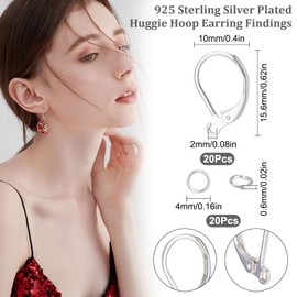 Beebeecraft 1 Box 20Pcs 925 Sterling Silver Plated Leverback Earwires French Earring Hooks 15.6x10x2mm Interchangeable Dangle Ear Wire Findings with 20Pcs Open Jump Rings for Jewelry Making