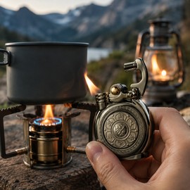 Brass Rocker-Arm Refillable Liquid-Fuel Lighter – Mechanical One-Hand Pocket Lighter for Camping, Candles, EDC & Collectors