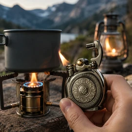 Brass Rocker-Arm Refillable Liquid-Fuel Lighter – Mechanical One-Hand Pocket Lighter for Camping, Candles, EDC & Collectors