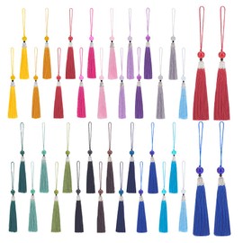 PandaHall 17 Colors 34pcs Tassel Fringe Charms Chinese Knot Handmade Material Curtain Key Chain Car Charm Graduation Party Tassel Bookmark Earrings Handmade Accessory Parts Decoration Parts