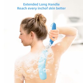 Long Handle Bath Brush, Anti-Slip Curve Handled Bath Body Brush, Back Scrubber for Shower, Easy Reach for Seniors, Suitable for Elderly/Pregnant Aid Bathing & Shower(Not include Brush handle)