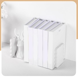 Skyygemm White Wood Scalloped Bookends for Shelves, Non Slip Decorative Cute Aesthetic Preppy Heavy Duty Book Ends Organizer Stopper for Nursery Home Decor Office