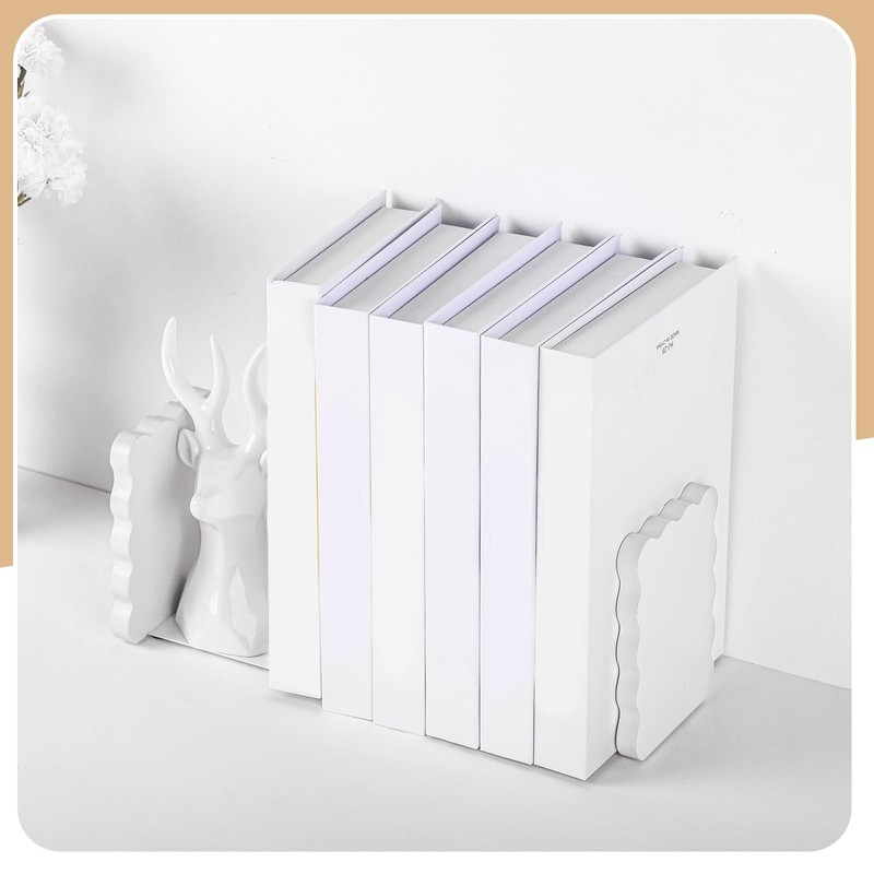 Skyygemm White Wood Scalloped Bookends for Shelves, Non Slip Decorative