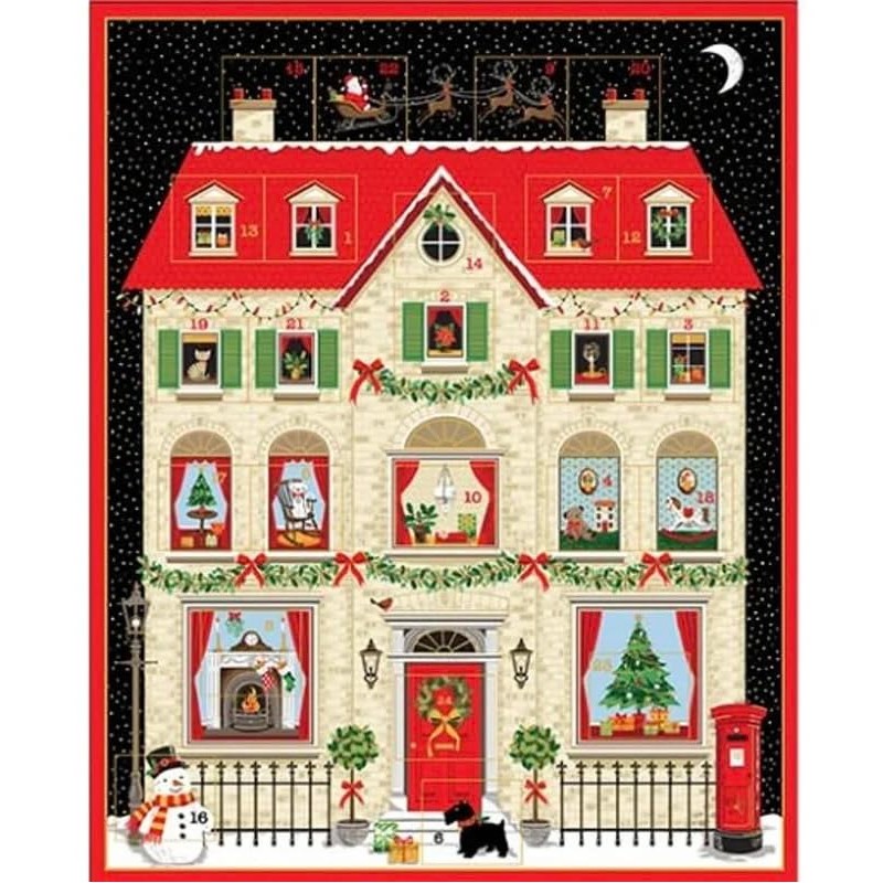 House Advent Calendar Panel 24 Inches From Makower UK Fabric,