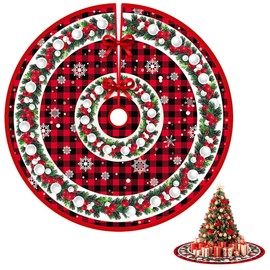 New Christmas Tree Skirt: Red Skirt for Christmas Tree Mat with Snowflake Xmas Tree Pattern, Christmas Tree Base Cover for Christmas New Year Party Indoor and Outdoor Decoration (122cm/48inch)