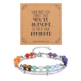 CrystalTears Chakra Crystal Heart Bracelet for Women Girls, Silver Layered 7 Chakra Healing Stone Beaded Bracelets Jewellery Gifts for Women Mum Teen Girls Best Friends Birthday Christmas