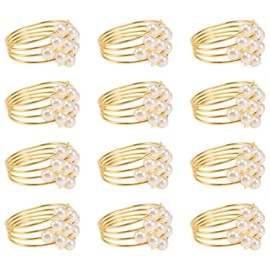 Dovhmoh Set of 12 Gold Napkin Rings Weddings Favors Serviette Napkin Rings for Dinner Table Pearl Napkin Buckles Rings
