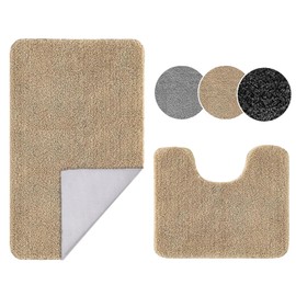Ceneco Bath Mat Set,Washable Bathroom Mat Sets 2 Piece - Non Slip Bath Mats & Water Absorbent Toilet Mats, Beige Microfiber Bathroom Rug, Thick Fluffy Toilet Pedestal Set(Beige,U40×50cm+50×80cm)