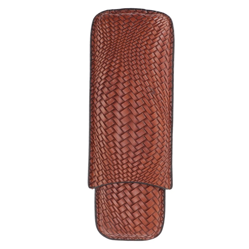 Cigar Case Holder Elegant Vintage Style Woven Pattern Leather Portable