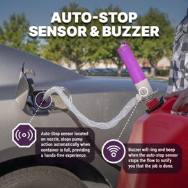 TERA PUMP - Automatic Stop/Start Battery Powered Fuel Transfer Pump – Powerful Fuel Transfer with Auto-Stop Sensor fwith Buzzer Warning (2.4 GPM) Gas Tank Clip for Hands-Free Operation