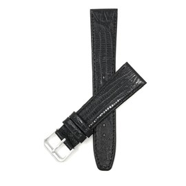 Bandini 20mm Italian Leather Watch Band Strap - Black - Lizard Pattern - Slim