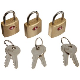 Lewis N. Clark Mini Brass Square TSA Lock + Padlock for Luggage, Suitcase, Carry On, Backpack, Laptop Bag or Purse - Perfect for Airport, Hotel, & Gym, 2 Keys Included - 3 Pack