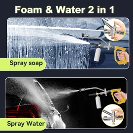 Foam Cannon Dual Connector Accessory, Dual-Mode Foam Spray Attachment for Car Wash with Soap & Water Modes, 6 Pressure Washer Nozzle Tips, 1/4" Quick Connect