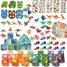 146PCS Recuerdos Fiestas de Pascua para Niños de Dinosaurios, Incluyendo Bolsas de Papel, Mascarillas de Fieltro, Llaveros, Adecuados para Niños, Regalos para Fiestas,Pascua de Resurrección