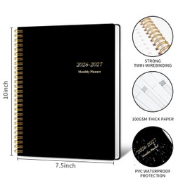 KMQOY Monthly Planner 2026-2027, 2026 Calendar 24 Months Planner, Jan 2026 - Dec 2027, 7.5"x10", Personal Calendar with Monthly Goals, To-Do List, Habit Tracker, 2 years for School Office Home Planning(Black)