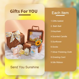 RYANDYPE Birthday Basket Gifts for Women,Sunflower Christmas Gifts for Women,self care gifts for women,Sunshine Gifts Basket for Women Friend Sister