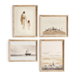 Set of 4 Bible Story Wall Art, Christian Wall Art, Jesus Wall Decor, Christian Wall Decor, Scripture Wall Art, Christian Gifts for Women (11"x14" Unframed, S-4-1)