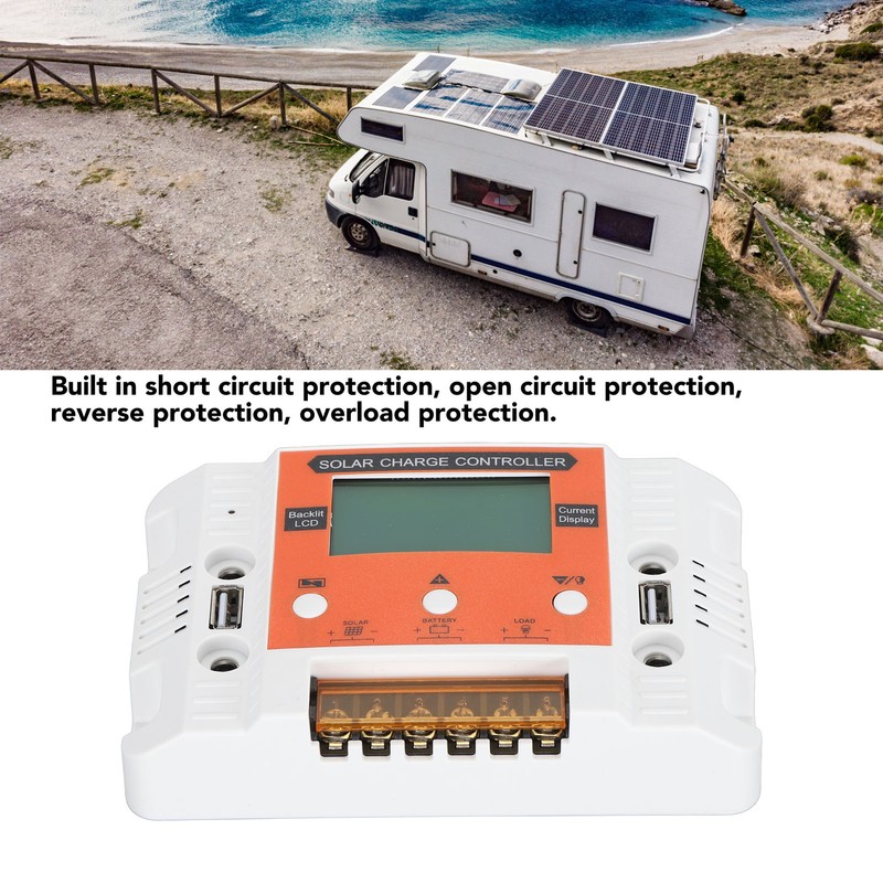 Solar Charge Controller LCD Backlit Display Memory Function Dual USB