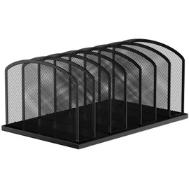 MINDEPOT Desk File Organizer 7 Sections Upright Mesh File Sorter Organizer for Desk, Office Organization File Holder for Home, Office & Classroom (Black, 1Pack)