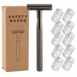 무게가 있는 손잡이와 10개의 더블 에지 안전 블레이드 리필이 면도기 남성용 단일 Weighted Handle and 10 Double Edge Safety Razor Blade Refills for Men's Single