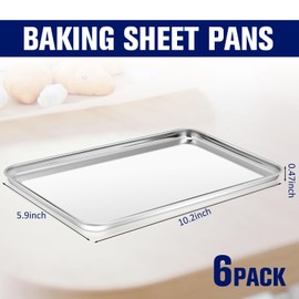 Funnymoom 6 Pcs Baking Stainless Steel Cookie Sheet Small Metal Sheet Pans Professional Rectangle Oven Trays Kitchen Baking Cooking Oven and Toaster, Dishwasher Safe(10.24 x 5.91 Inches)