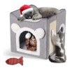 Casa para Gatos Plegable LovePaws Gris, con Rascador y Cojín