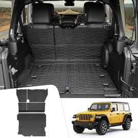 JTYZSM Cargo Mats for 2018-2025 Jeep Wrangler JL Unlimited 4X4 Trunk Mat with Backrest Liner, All Weather TPE Protector Rear Back Seat Mats for 18-25 Wrangler JL 4X4 4 Door Accessories