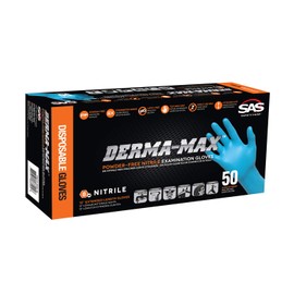 SAS Safety 6609-40 Derma-Max Powder Free Exam Grade Disposable Nitrile 8 Mil Gloves, Extra Large, Box of 50 by Weight, Blue