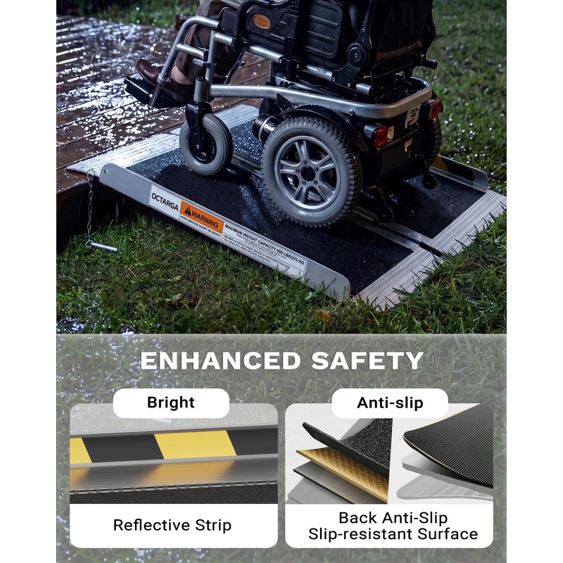 2FT Portable Wheelchair Ramp, Aluminum Folding Handicap Ramp with Handle,