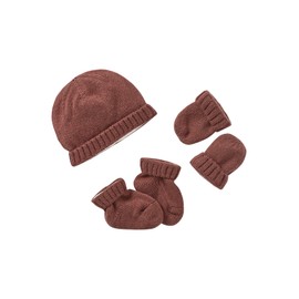 Vertbaudet Knitted Baby Set - Hat, Mittens & Booties, light brown