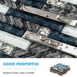 5-Sheet Glass Backsplash Tiles, 5 Square Feet Glass Mosaic Backsplash Subway Metal Tile for Kitchen Wall Bathroom